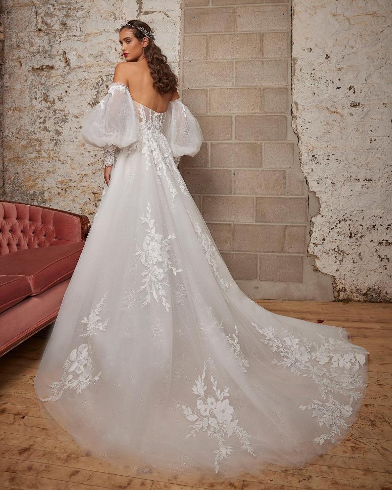 123245 long sleeve a line wedding dress with strapless neckline2